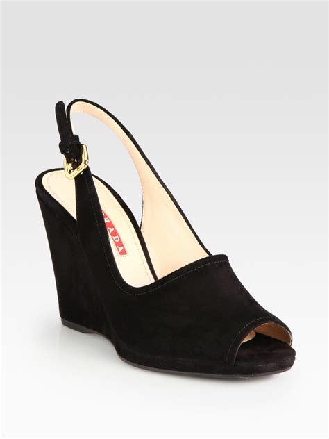 prada suede slingback wedge sandals|Prada platform heels.